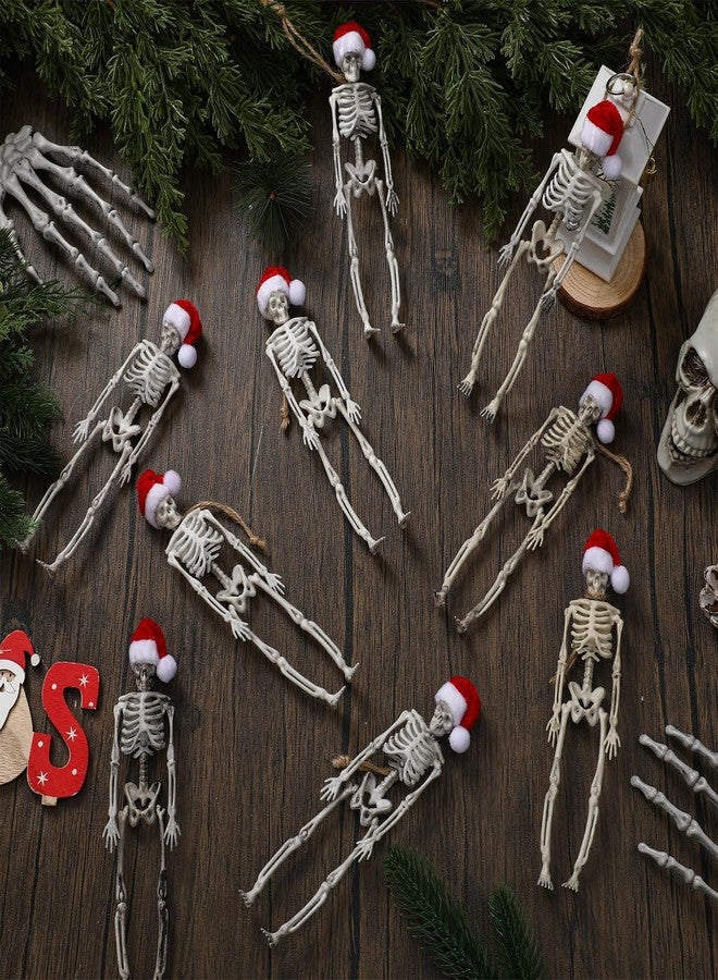 Silipull 12 Pcs Christmas Skeleton Figurine with Santa Hat 7.3 Inch Skeleton Santa Claus Tree Hanging Ornament Mini Skeletons Figurines for Christmas Indoor Outdoor Party Decoration - Image 3